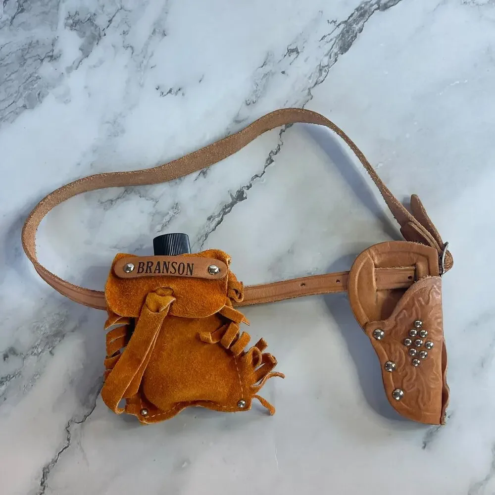 Vintage Branson Leather Kids Cowboy Belt Mini Holster Canteen Western Souvenir